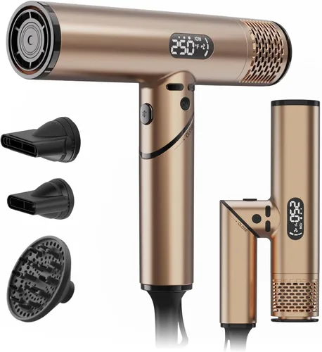 Secador de pelo de alta velocidad de 110,000 RPM, secador de pelo iónico profesional de 1600 W con difusor, secado rápido, bajo ruido, plegable,