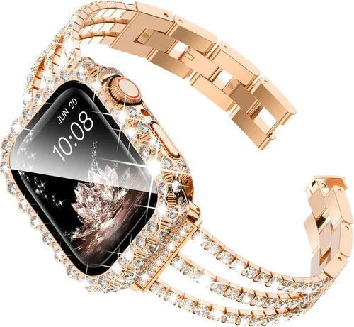 Miniatura 10 de Surace - Correa compatible con Apple Watch de 1.57 pulgadas para mujer series 6, 5 y 4, brazalete de eslabones brillantes con diamantes de brillo