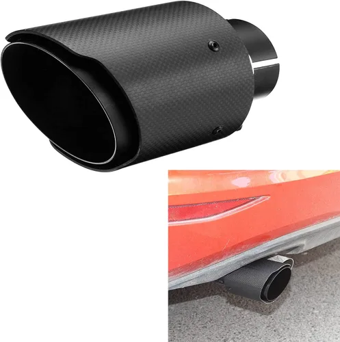 Miniatura 10 de Punta de Escape Silenciador Entrada 2.5" Salida 3.5" Acero Inoxidable y Fibra de Carbono Brillante Tubo de Cola de Carro 6.6" de Longitud Universal