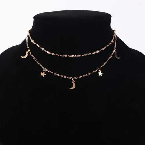 Miniatura 3 de Collar con dije de estrella y luna, gargantilla con cadena escalonada para mujeres