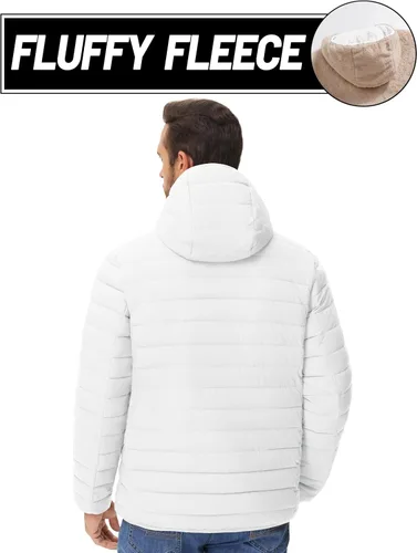 Miniatura 27 de MAGCOMSEN Chaqueta acolchada para hombre con capucha, forro de vellón, chaqueta térmica resistente al agua, chaqueta de plumón con cremallera
