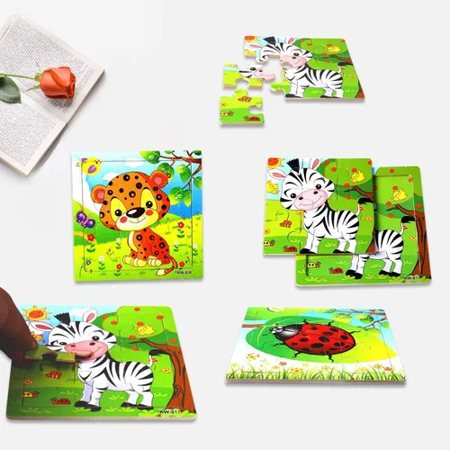 Miniatura 5 de SANNIX Paquete de 12 rompecabezas para niños pequeños, rompecabezas de animales de madera, 9 piezas con 12 bolsas organizadoras para niños de 2, 3
