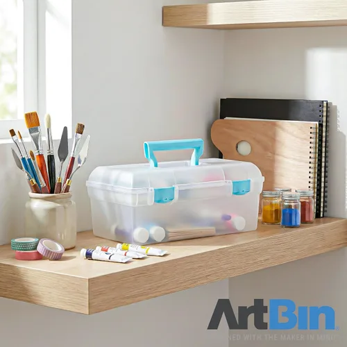 Miniatura 9 de ArtBin 6937AG Essentials contenedor con bandeja extraíble, organizador portátil de arte y manualidades con asa y bandeja, transparente/aguamarina