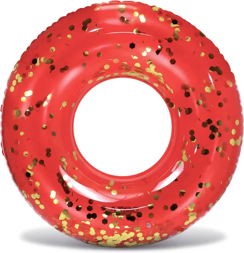 Miniatura 31 de POZA Flotador de Tubo Inflable para Piscina – Anillo de natación de confeti brillante, Tubo Inflable de Servicio Pesado Resistente a los Rayos UV Oro