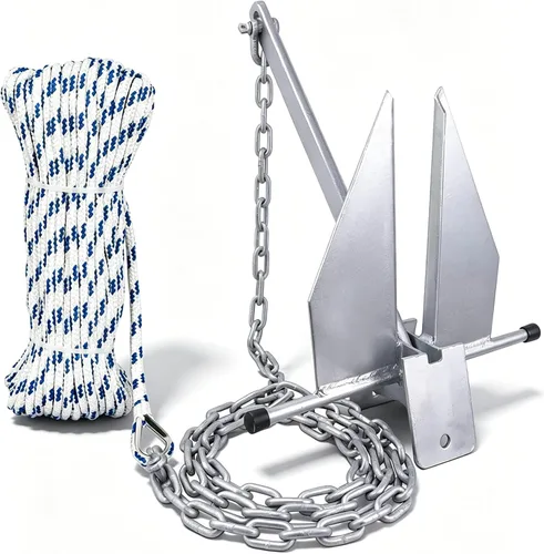 Young Marine El kit de anclaje galvanizado estilo Fluke incluye anclaje galvanizado Fluke, cuerda, grilletes, cadena de 8 libras, 10 libras, 13