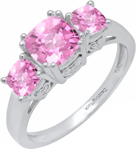 Miniatura 9 de Dazzlingrock Collection Anillo de boda de 3 piedras preciosas creadas en el centro de cojín de 0.04 quilates y diamante blanco natural redondo