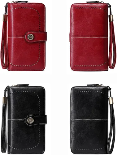 Miniatura 5 de Earnda Billetera para mujer tarjetero de cuero de gran capacidad para tarjetas de crédito RFID Negro_008 Casual