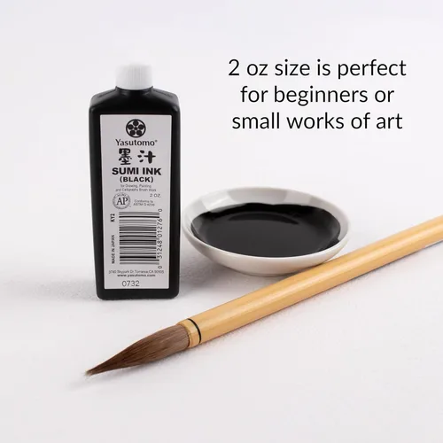 Miniatura 5 de Yasutomo Bokuju Tinta líquida – Tinta Sumi de 2 oz para caligrafía y obras de arte – Tinta de dibujo negra para uso con pinceles de tinta japoneses