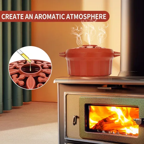 Miniatura 2 de Vaporizador de Estufa de Leña: Humidificador de Chimenea de Hierro Fundido Olla Interior para Calefacción del Hogar Tazón Redondo Accesorios Rojo