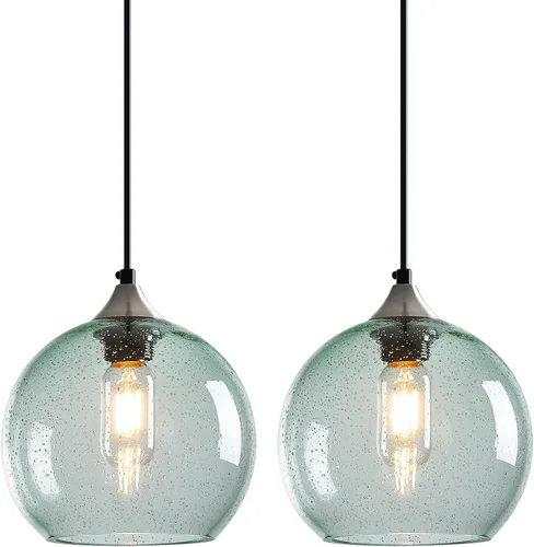 Luces colgantes de cristal verde claro, iluminación de isla de cocina, luminarias de luz colgante de globo, iluminación colgante moderna para