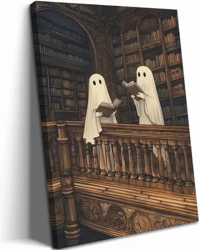 Miniatura 15 de Obras de arte en lienzo de fantasmas de Halloween para baño, decoración de pared con fantasmas de terror y lindo gato negro en la bañera, pinturas