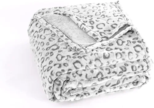 PLEASANT BOULEVARD Manta de vellón de leopardo, colcha de microfibra de felpa ligera y cálida de primera calidad para sofá y cama (gris, tamaño King
