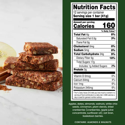 Miniatura 3 de Step One Foods Barras de manzana y canela, esteroles vegetales saludables para el corazón, omega 3 y fibra dietética sin gluten, sin OMG, veganas