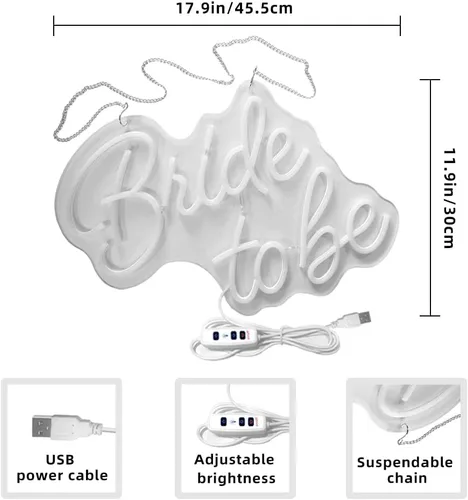 Miniatura 3 de Letrero de pared LED con texto en inglés "Bride to be Letras" para Navidad, despedida de soltera, regalos de compromiso, letrero de neón