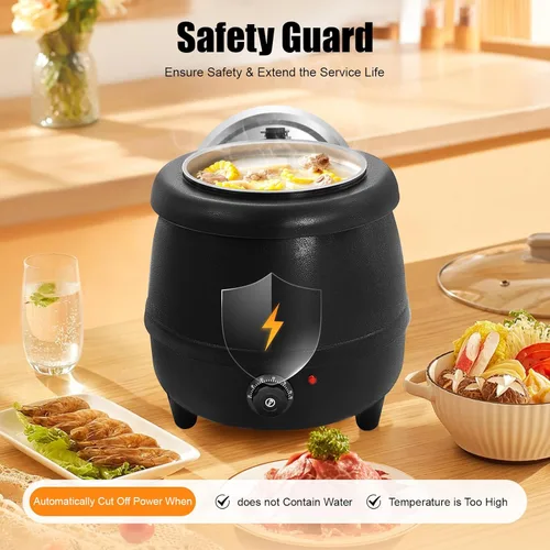 Miniatura 5 de Calentador de sopa eléctrico comercial de 110 V 400 W con tapa y olla desmontable de acero inoxidable para restaurante y familia grande