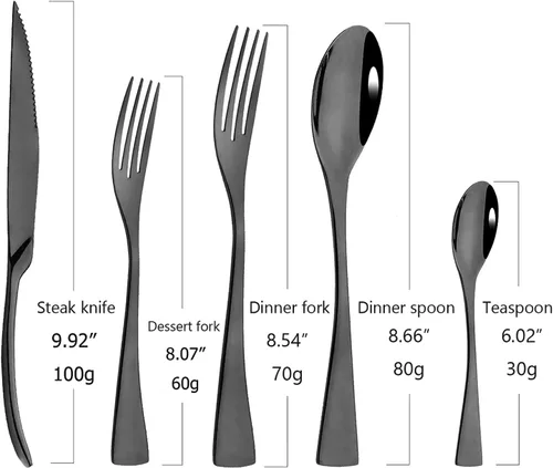 Miniatura 4 de Juego de cubiertos de acero inoxidable 304 de 20 piezas con cuchara de cuchillo para carne, color negro espejo, servicio para 4
