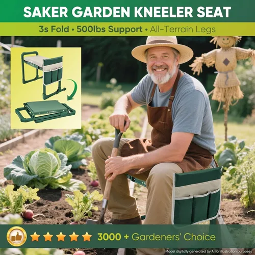 Miniatura 2 de Saker Rodillera y Asiento de Jardín Plegable con Patas Extensibles y Almohadilla Gruesa, Herramienta, Soporte de Trabajo Pesado para Adultos