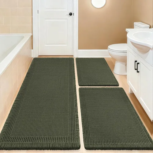Miniatura 105 de Tapete de baño con diseño de gofre, moderno, bohemio, absorbente, antideslizante, ultrasuave, lavable a máquina, con letra de baño, dormitorio