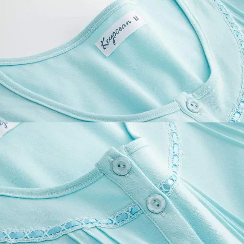 Miniatura 9 de Keyocean - Camisón de algodón para mujer, suave, cómodo, ligero, manga corta, vestido de casa, ropa de dormir, ropa de sala para verano.