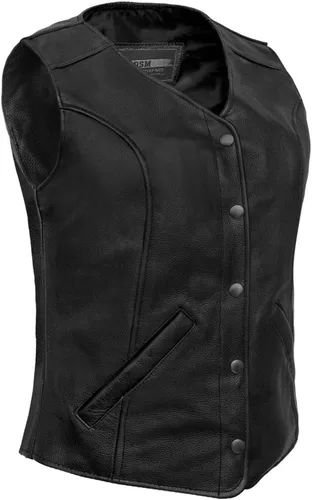Miniatura 8 de Daniel Smart Motorcycle Vest for Women Open Neck Leather Vest with Unique Design and Inside Carry Pockets