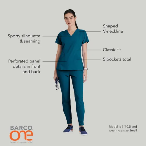 Miniatura 6 de BARCO ONE - Camiseta médica con cuello en V y 5 bolsillos, elástico de 4 vías, para mujer Bahama