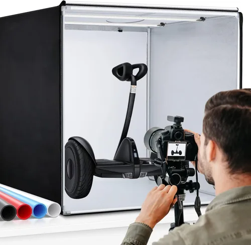Caja de estudio fotográfico, 32 x 32 x 32 pulgadas, caja de luz plegable portátil para fotografía, tienda de campaña con luces LED CRI95+ regulables