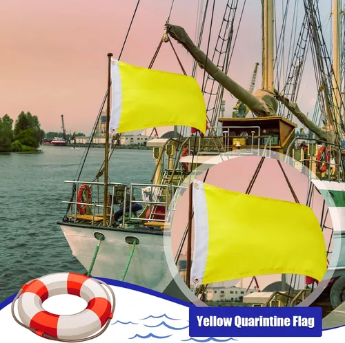 Miniatura 5 de Boyiee 2 banderas amarillas de cuarentena náutica en blanco, banderas de mensaje de cuarentena de color sólido, bandera de nailon para barco de vela