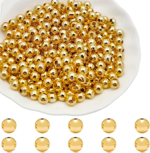 Miniatura 11 de 2500 cuentas espaciadoras de metal de 0.079 pulgadas chapadas en metal, redondas, lisas, sueltas, para hacer pulseras, topes, cuentas espaciadoras