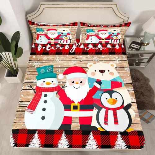 Miniatura 37 de Erosebridal Sábana bajera ajustable de Papá Noel con bolsillo profundo para niños, niñas y niños, juego de ropa de cama de Navidad para niños