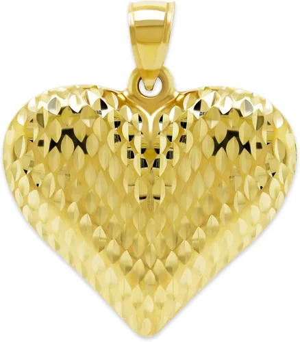 Miniatura 8 de Charm America - Dije de corazón inflado de oro - Oro de 14/10 quilates - Colgante de corte diamante pulido - Joyas 3D - Ideal para regalos
