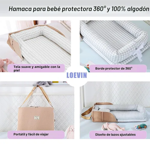 Miniatura 5 de Tumbona para Bebé Recién Nacido Bolsa Portátil, Nido de Bebé Tapete de Gimnasio de Juego con Correa, Tumbona para Recién Nacido Tamaño Ajustable