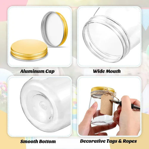 Miniatura 3 de Nitial Paquete de 50 tarros de plástico de 5 onzas con tapas, recipientes de yogur a granel con tapas, tarros de regalo con cordel de bricolaje