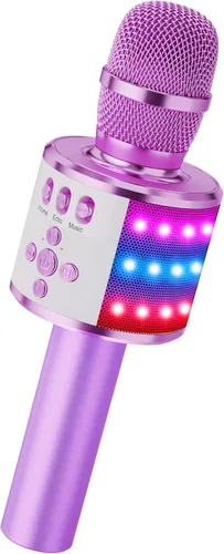 Miniatura 9 de BONAOK Micrófono de karaoke para niños y adultos, micrófonos Bluetooth, micrófono para cantar con luces de discoteca, efecto eco, altavoz integrado