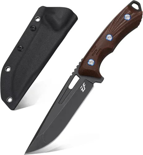Eafengrow EF127 Cuchillo de hoja fija 14C28N Hoja de acero, mango Micarta Cuchillos fijos de espiga completa para trabajar, camping, caza, Marrón