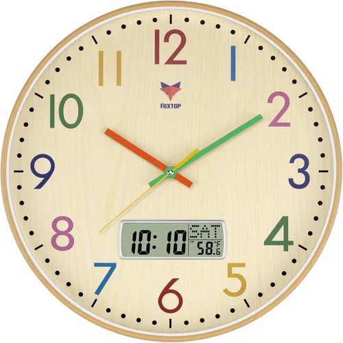 Miniatura 14 de Foxtop Reloj de Aprendizaje Digital y Analógico para Niños - Reloj de Enseñanza para Decir la Hora de 12 Pulgadas Silencioso Sin Tictac Operado