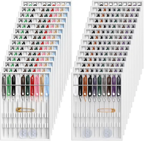 Miniatura 9 de MTLEE 14 cajas, 140 piezas Mini kit de costura de arreglo rápido fácil aguja pre-enhebrada kit personal básico soporte de aguja enhebrada