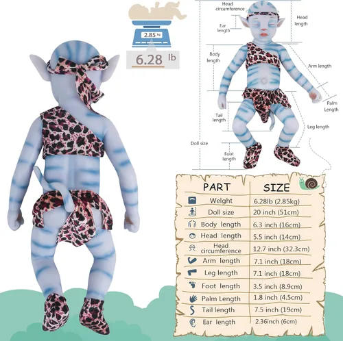 Miniatura 6 de Vollence Muñeca de bebé Reborn de silicona de 20 pulgadas con ojos cerrados Avatar - Niño