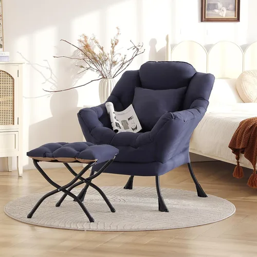 Miniatura 29 de Silla perezosa para sala de estar, silla decorativa grande negra con una almohada, juego de sofá de ocio, cómoda silla de lectura para dormitorio