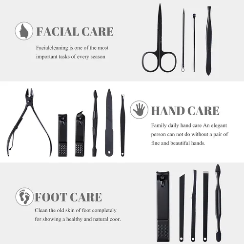 Miniatura 2 de Kit de manicura y pedicura para cortar uñas, tijeras Vibrissac de 5 piezas, las mejores herramientas de cuidado para hombres y mujeres con estuche