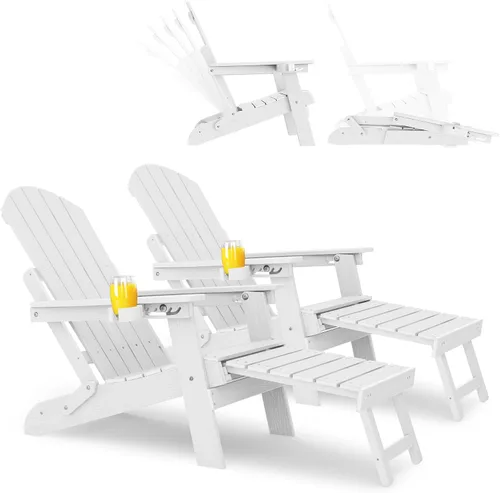 Miniatura 12 de YEFU Silla Adirondack con Otomana Retráctil: Juego de 2 Sillas Adirondack Plegables - Respaldo Ajustable de 5 Niveles con Reposapiés - Sillas