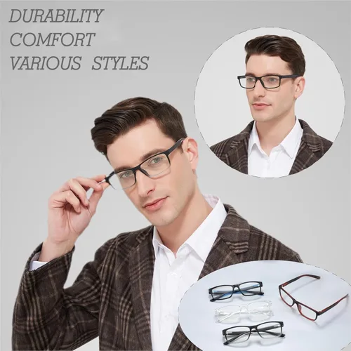 Miniatura 3 de acavefox Paquete de 4 lentes de lectura para hombre 1.0, bloqueo de luz azul, anti UV, lentes de diseño de moda con bisagra de resorte