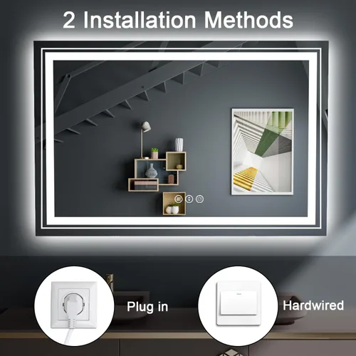 Miniatura 6 de Snowdool Espejo LED de baño, 32 x 32 pulgadas con luz frontal y retroiluminada, antivaho, espejo de tocador de baño para pared, función de memoria