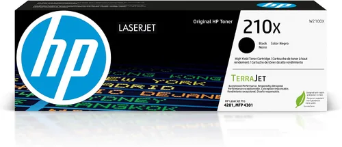 Cartucho de tóner HP 210X negro de alto rendimiento | Funciona con Color LaserJet Pro 4201, Color LaserJet Pro MFP 4301 Series | W2100X