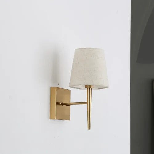 Miniatura 9 de EFINEHOME Aplique de pared moderno Mid-Century con pantalla de tela beige, 1 lámpara de pared dorada antigua para interiores, lámpara de pared