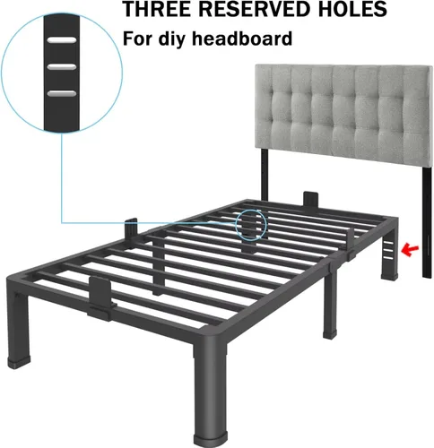 Miniatura 8 de FUIOBYVV Base de cama individual de 18 pulgadas con esquinas redondeadas y agujero para cabecero, retenedores de colchón de 3500 libras, listones