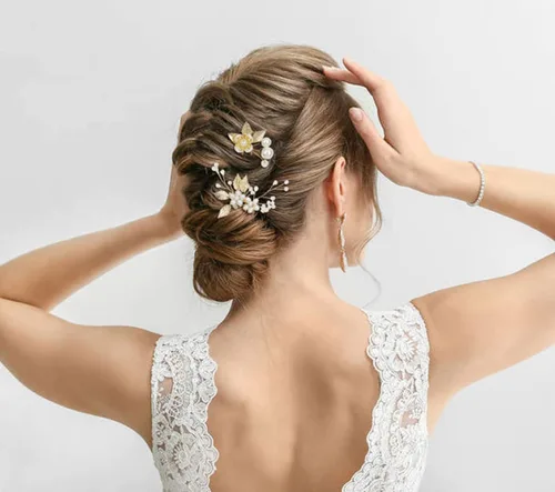 Miniatura 4 de inSowni Paquete de 21 peines laterales para el pelo de boda con hojas doradas y perlas en forma de U, accesorios para novias, damas de honor