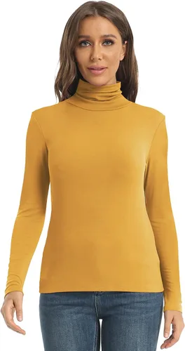 Miniatura 2 de Camisetas casuales de manga larga con cuello alto para mujer ajustadas ligeras con capa base