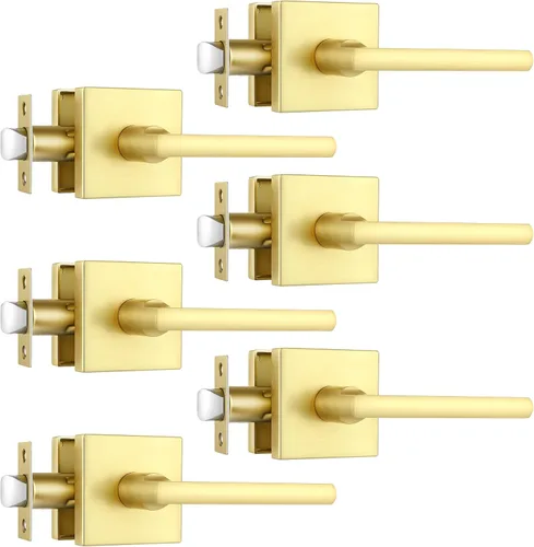 Miniatura 24 de Paquete de 1 pomo de puerta dorado, manija dorada para puerta interior con acabado de latón satinado, manijas de puerta de privacidad