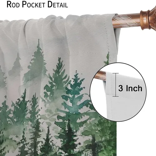 Miniatura 5 de BAEKJIN Cortinas verdes de bosque brumoso, acuarela, naturaleza, paisaje, plantas, árbol, bolsillo para barra, opacas, tratamiento de ventana