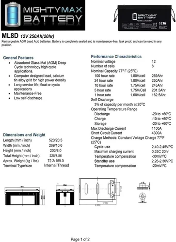 Miniatura 6 de Mighty Max Battery Reemplazo de batería de 12 V 250 Ah para batería MK de 12 voltios 245 AH - Paquete de 4